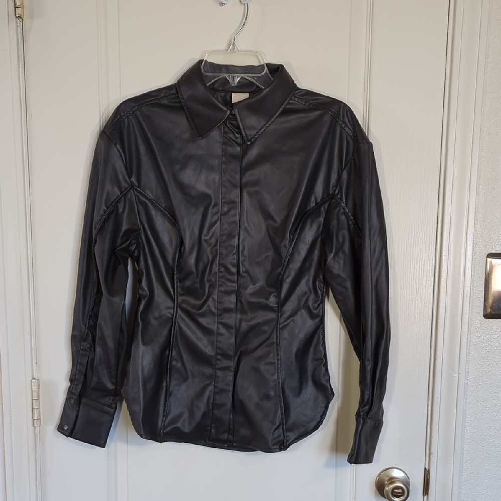 H&M Vegan Leather Shirt Jacket S NWT
